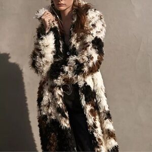 Anthropologie Chic Women's Faux Fur Teddy Jacket - Black, White, Brown
